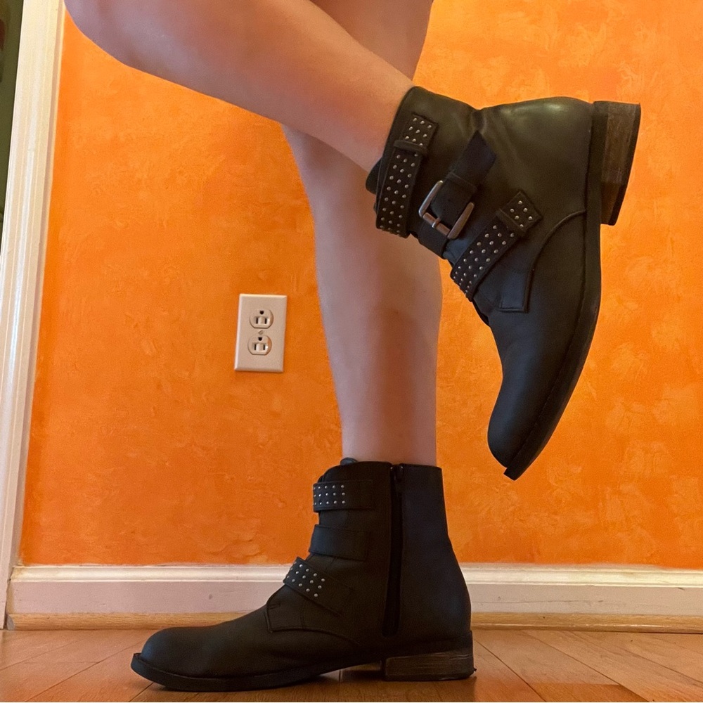 Grey studded boots